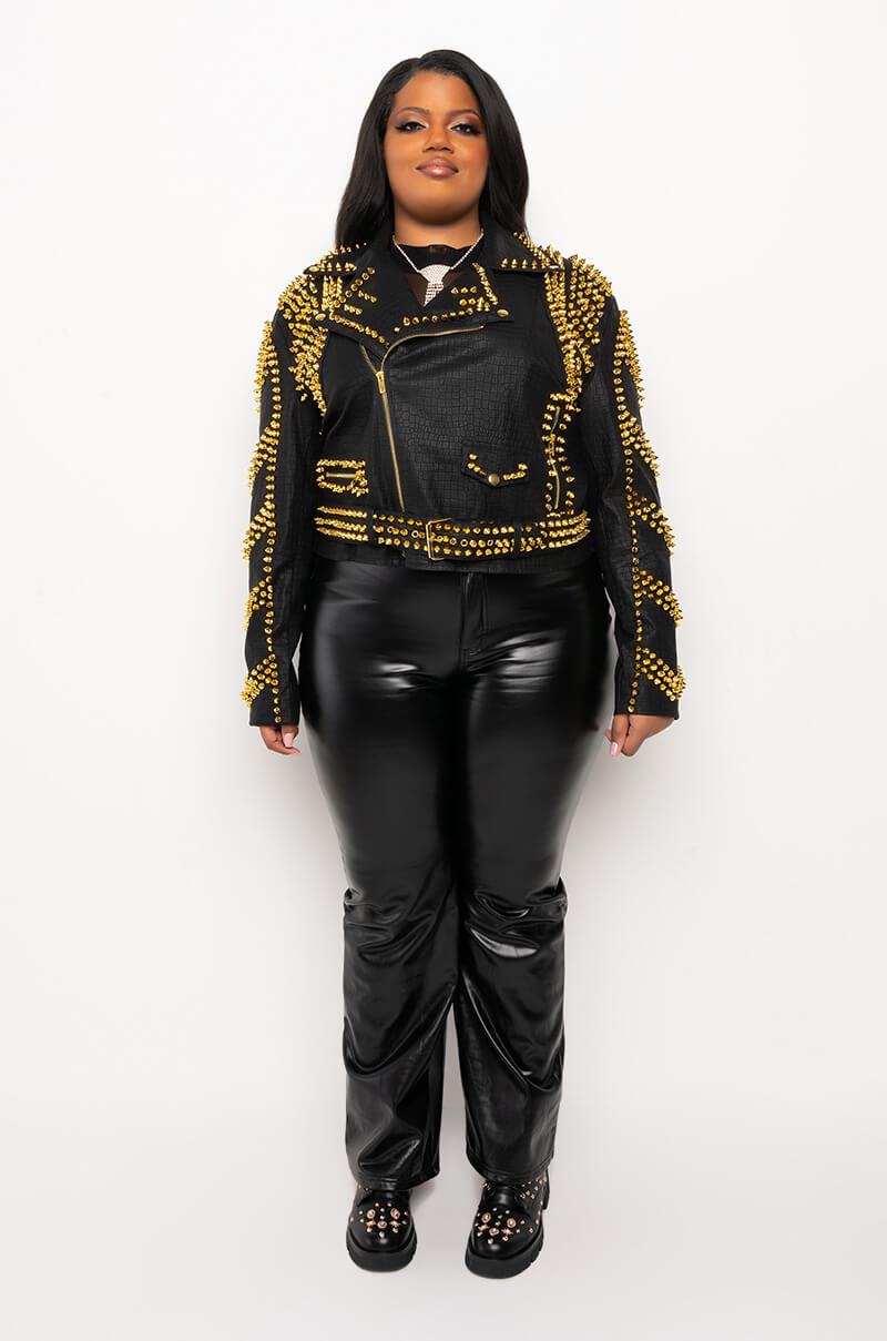 Extra View Plus Azalea Wang City Slicker Gold Stud Croc Moto Jacket 8