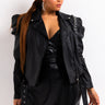 Front View Plus Azalea Wang Menneli Puff Sleeve Size Moto Jacket in Black