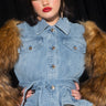 Front View Plus Azalea Wang Portugal Denim Faux Fur Arm Jacket