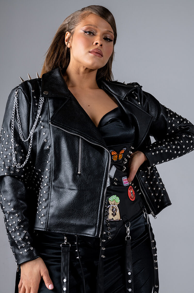 Front View Plus Azalea Wang Simple Chain Stud Moto Jacket