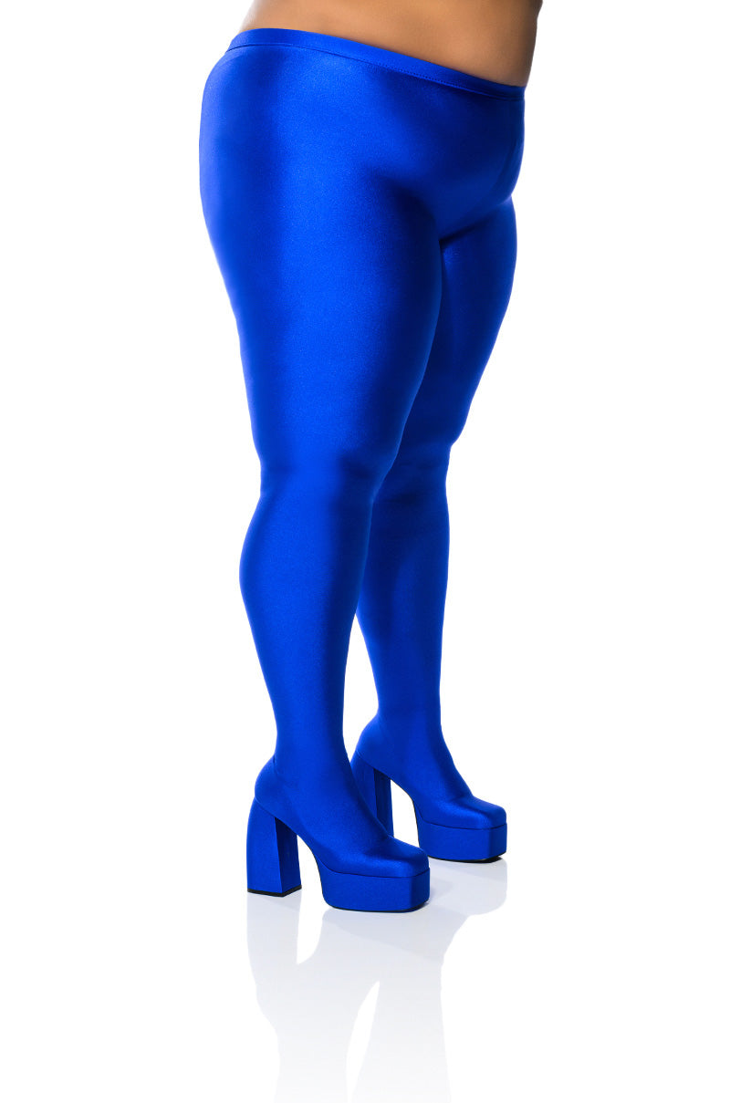Front View Plus Azalea Wang Star Stretch Chunky Heel Pant Boot In Blue