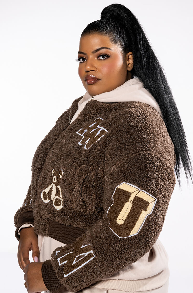 Detail View Plus Azalea Wang Teddy Varsity Bomber