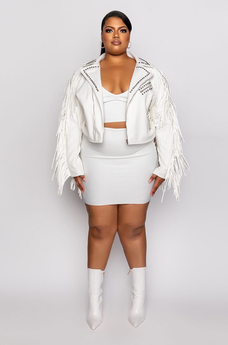 Extra View Plus Azalea Wang Vegas Jackpot Fringe Hitched Moto Jacket
