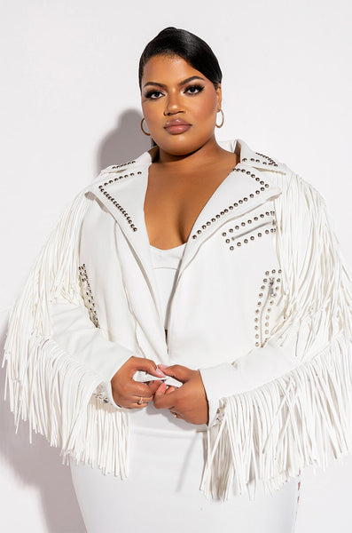 PLUS KARL WON THE JACKPOT FRINGE HITCHED MOTO JACKET – AKIRA