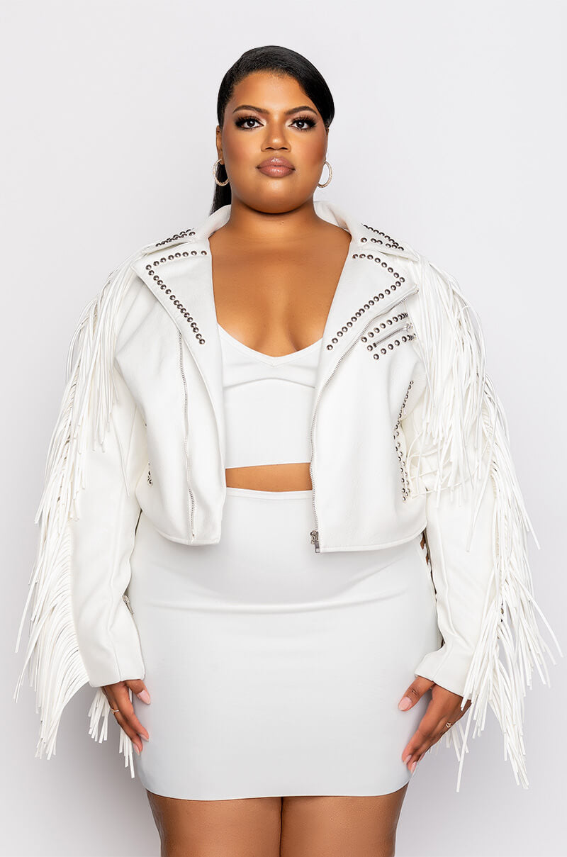 Full View Plus Azalea Wang Vegas Jackpot Fringe Hitched Moto Jacket