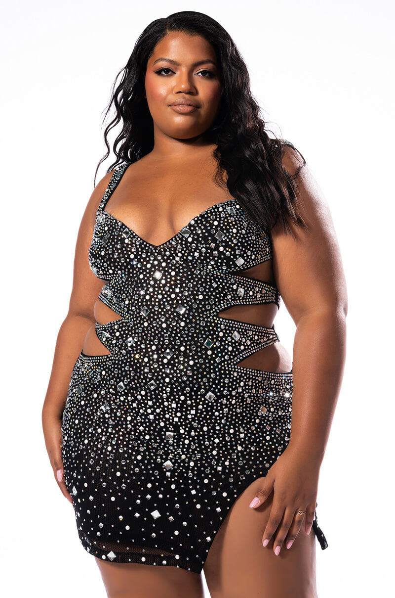 Front View Plus Baddie Cut Out Mesh Mini Dress 0