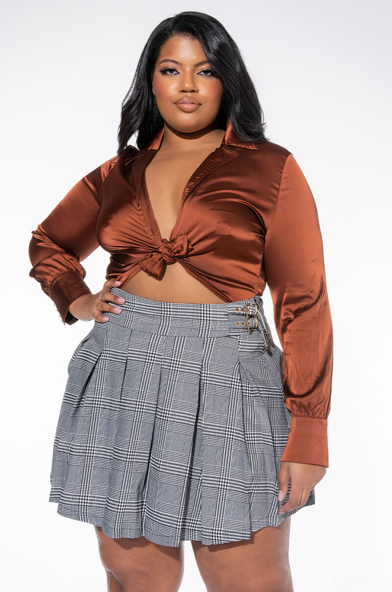 PLUS BETTER BELIEVE IT TIE FRONT SATIN BODYSUIT view 0