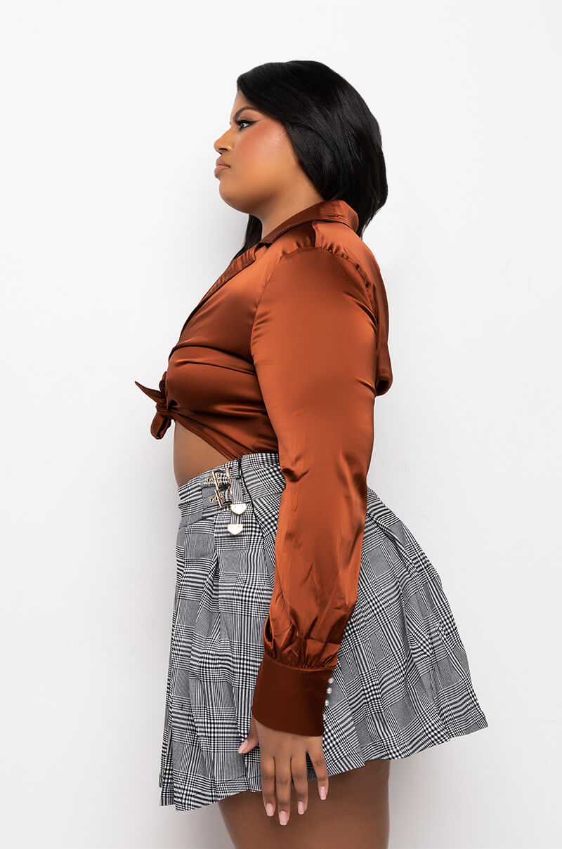 Detail View Plus Better Believe It Tie Front Satin Bodysuit