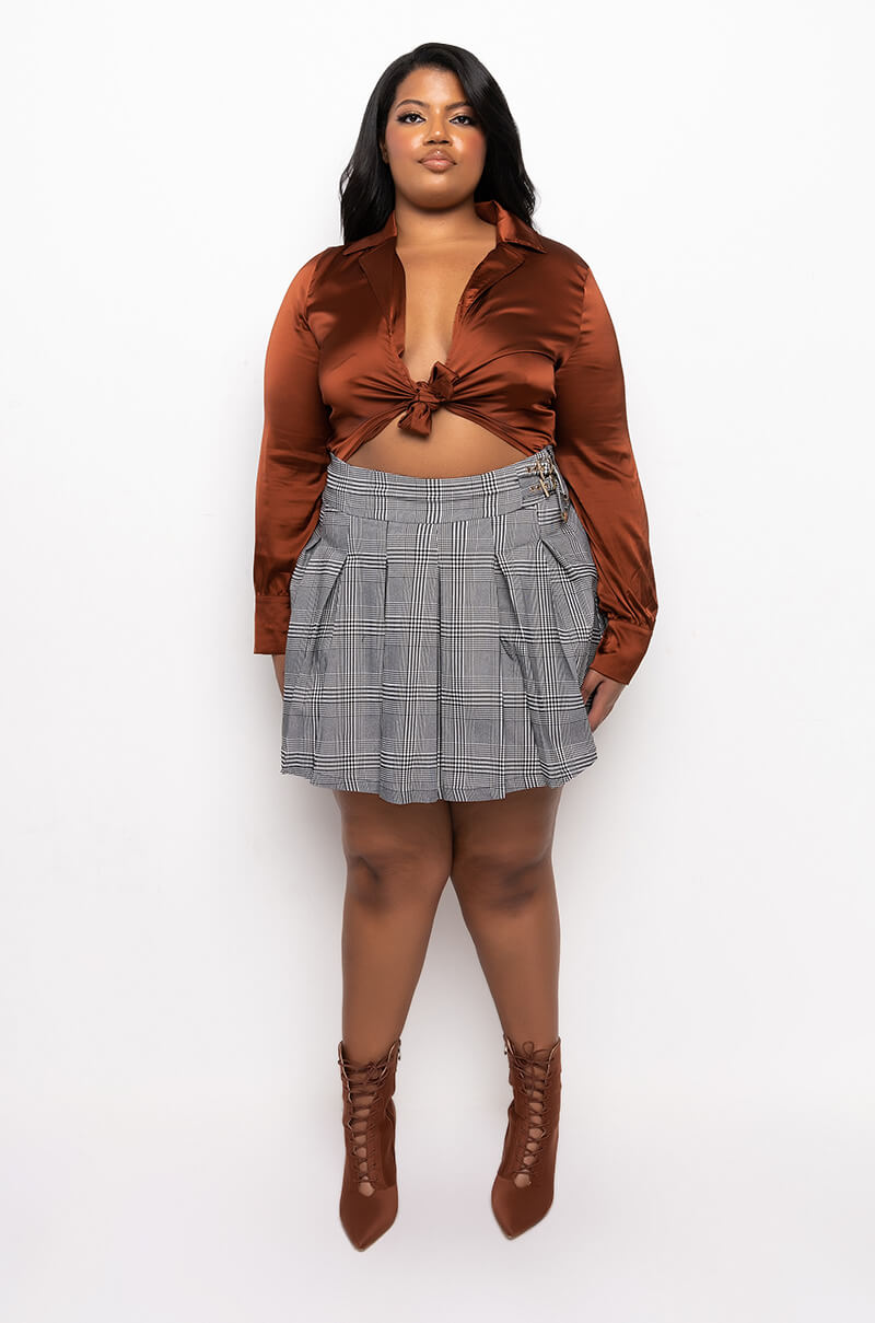 Extra View Plus Better Believe It Tie Front Satin Bodysuit