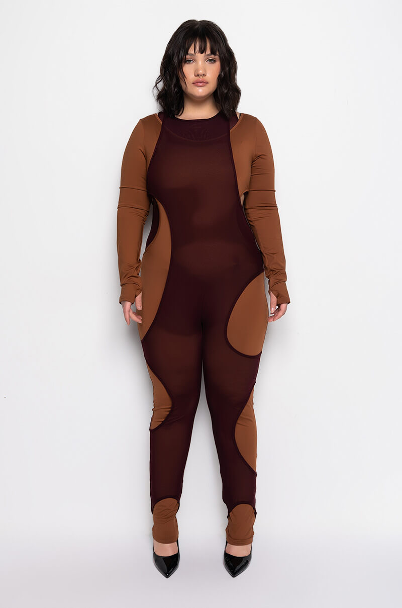Back View Plus Catch Up Cut Out Layered Jumpsuit