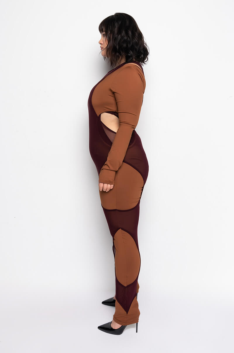 Full View Plus Catch Up Cut Out Layered Jumpsuit