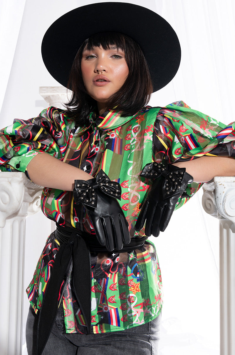 Front View Plus Cest La Vie Printed Blouse