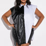 Front View Plus Chic Of The Week Faux Leather Panel Button Down Sleeveless Blouse