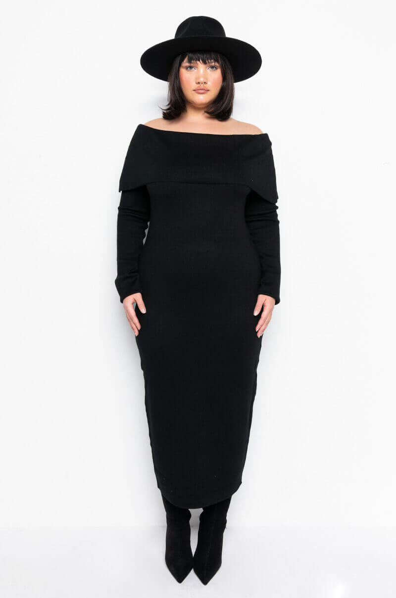 Back View Plus Cozy Af Off The Shoulder Midi Sweater Dress