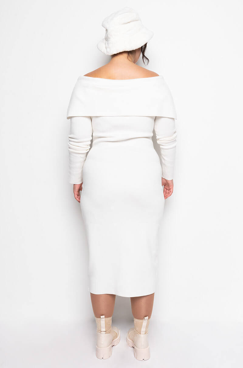 PLUS COZY AF OFF THE SHOULDER MIDI SWEATER DRESS IVORY PLUS COZY AF OFF THE SHOULDER MIDI SWEATER DRESS IVORY