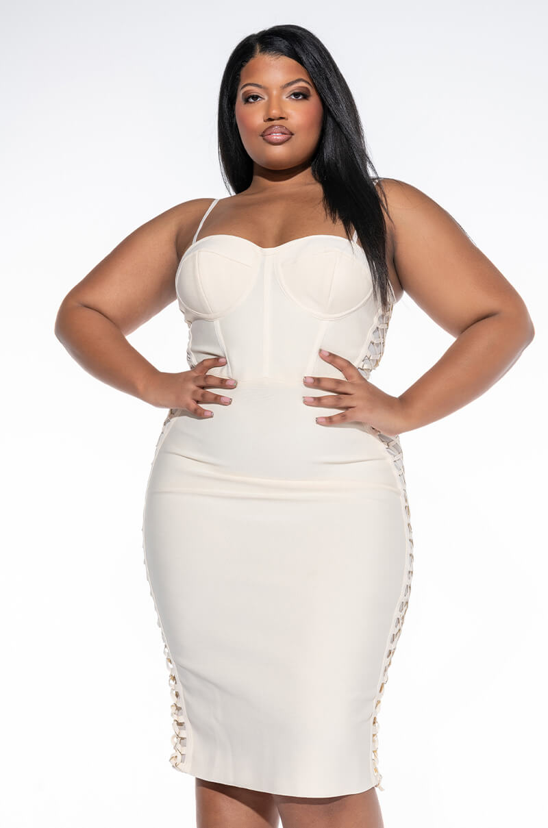 PLUS DATE NIGHT BANDAGE MIDI DRESS IVORY view 0