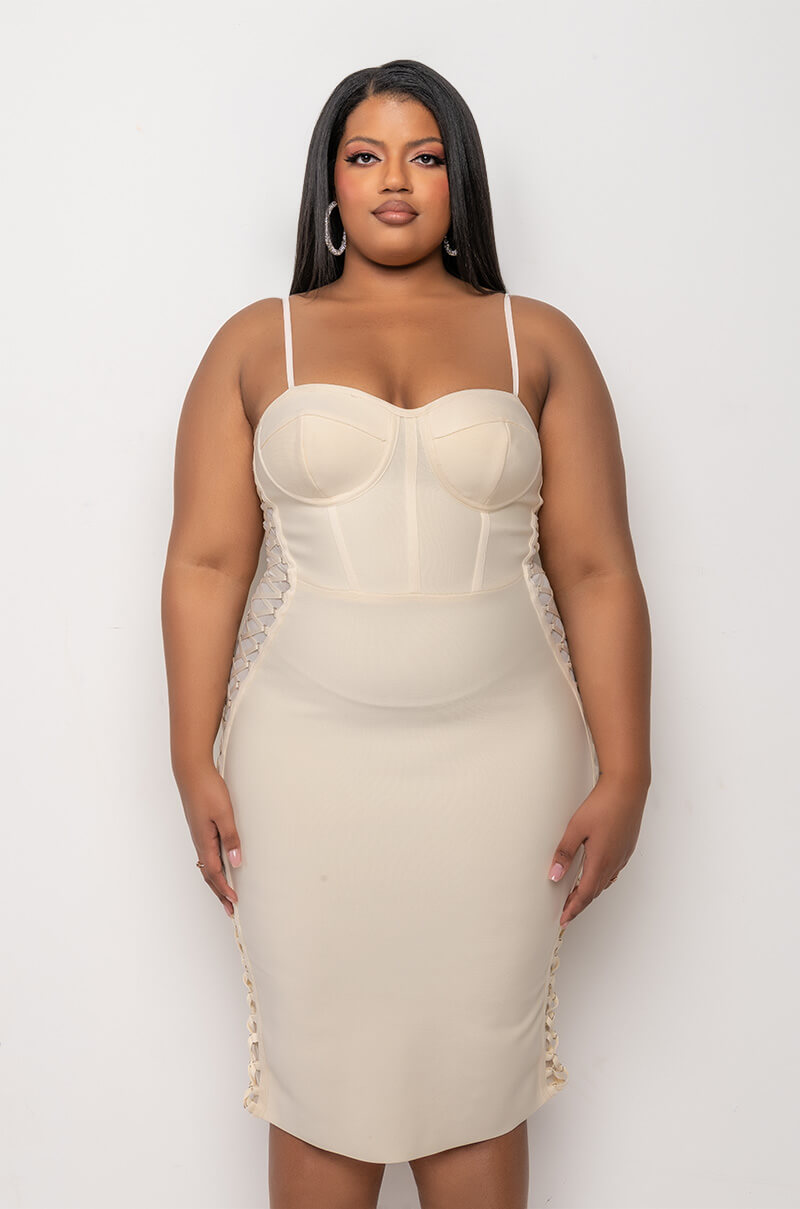 PLUS DATE NIGHT BANDAGE MIDI DRESS IVORY AKIRA PLUS DATE NIGHT BANDAGE MIDI DRESS IVORY AKIRA