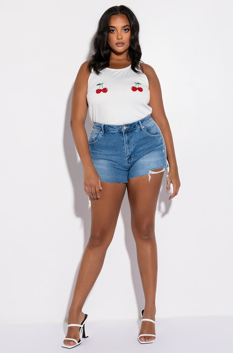 Detail View Plus Dont Stop Me High Rise Rhinestone Stripe Denim Shorts