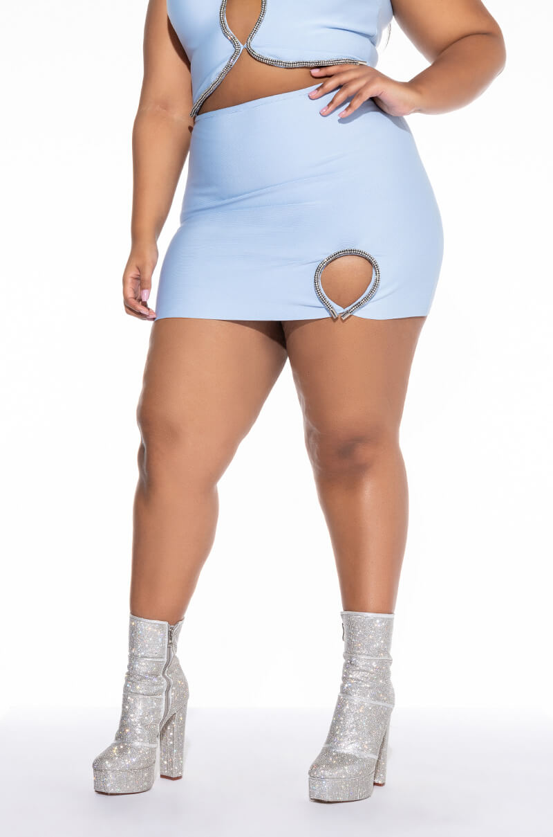 Front View Plus Dress Me Up Bandage Rhinestone Mini Skirt