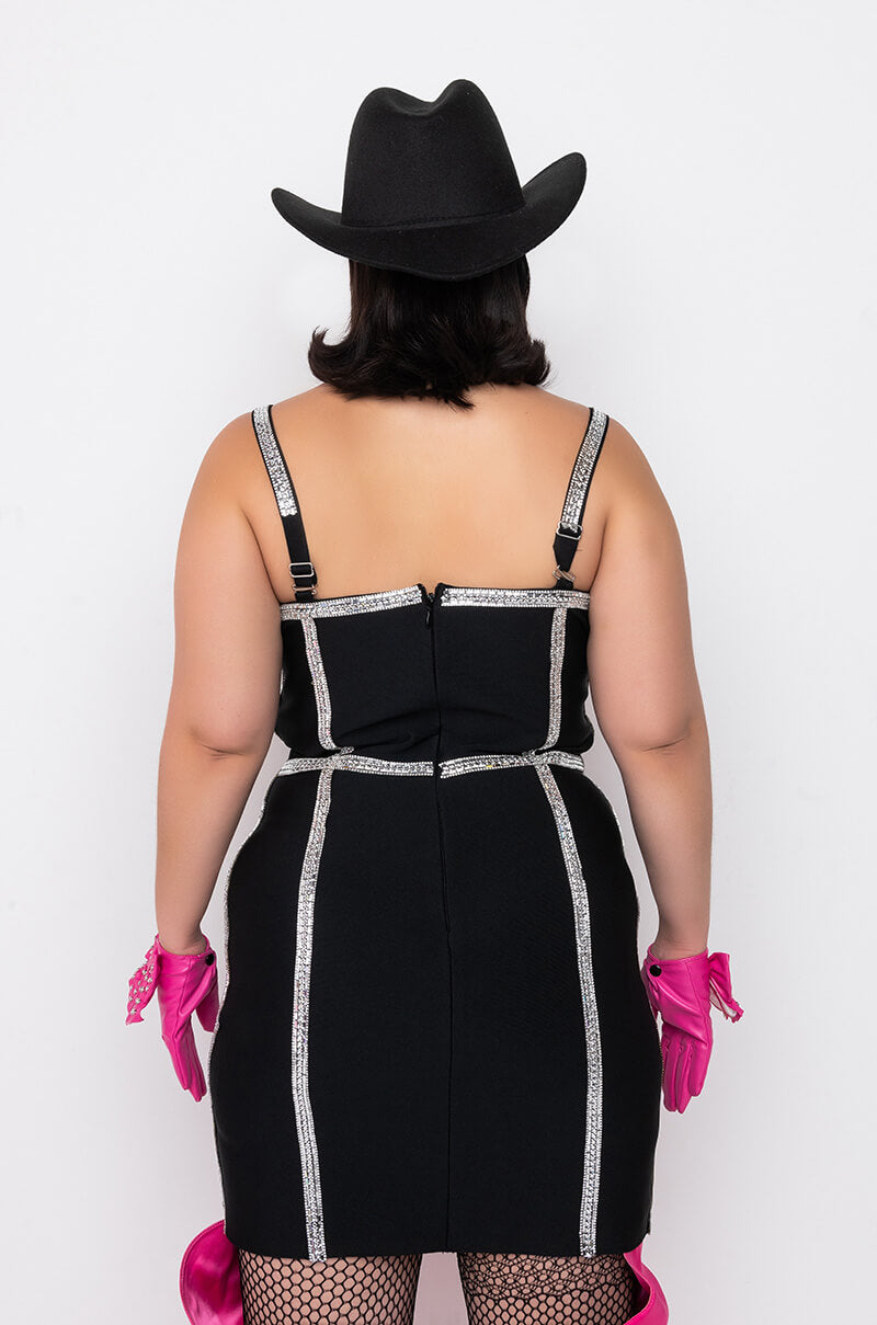 Full View Plus Fancy Dinner Rhinestone Bandage Mini Dress