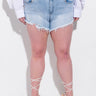 Front View Plus Flex-fit High Waisted Super Stretchy Denim Shorts