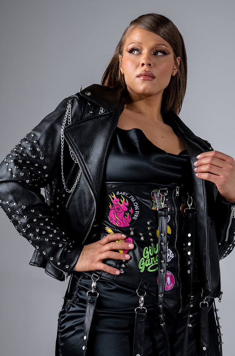 Front View Plus Fucc You Pay Me Graffiti Patches Pu Corset