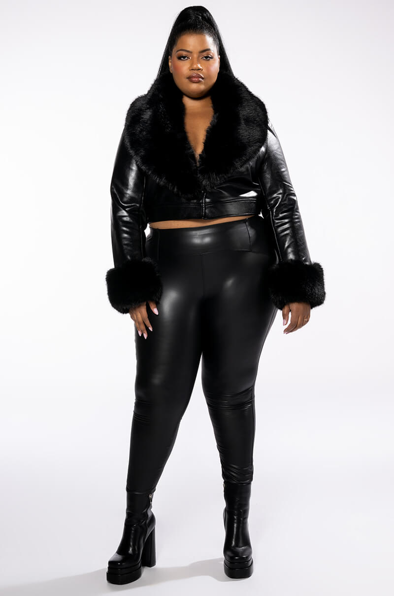 Extra View Plus Gisele Faux Fur Crop Croc Moto Jacket 