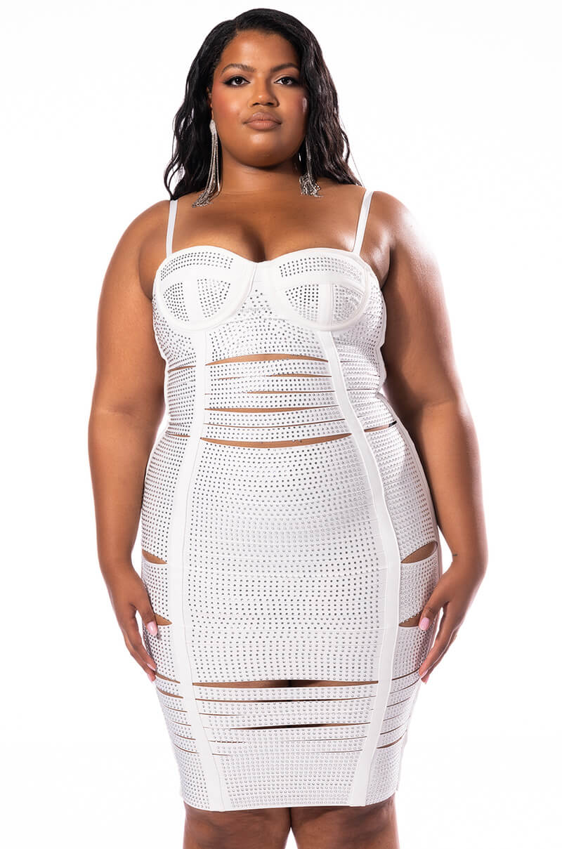 Back View Plus Glam Me Up Midi Rhinestone Bandage Dress