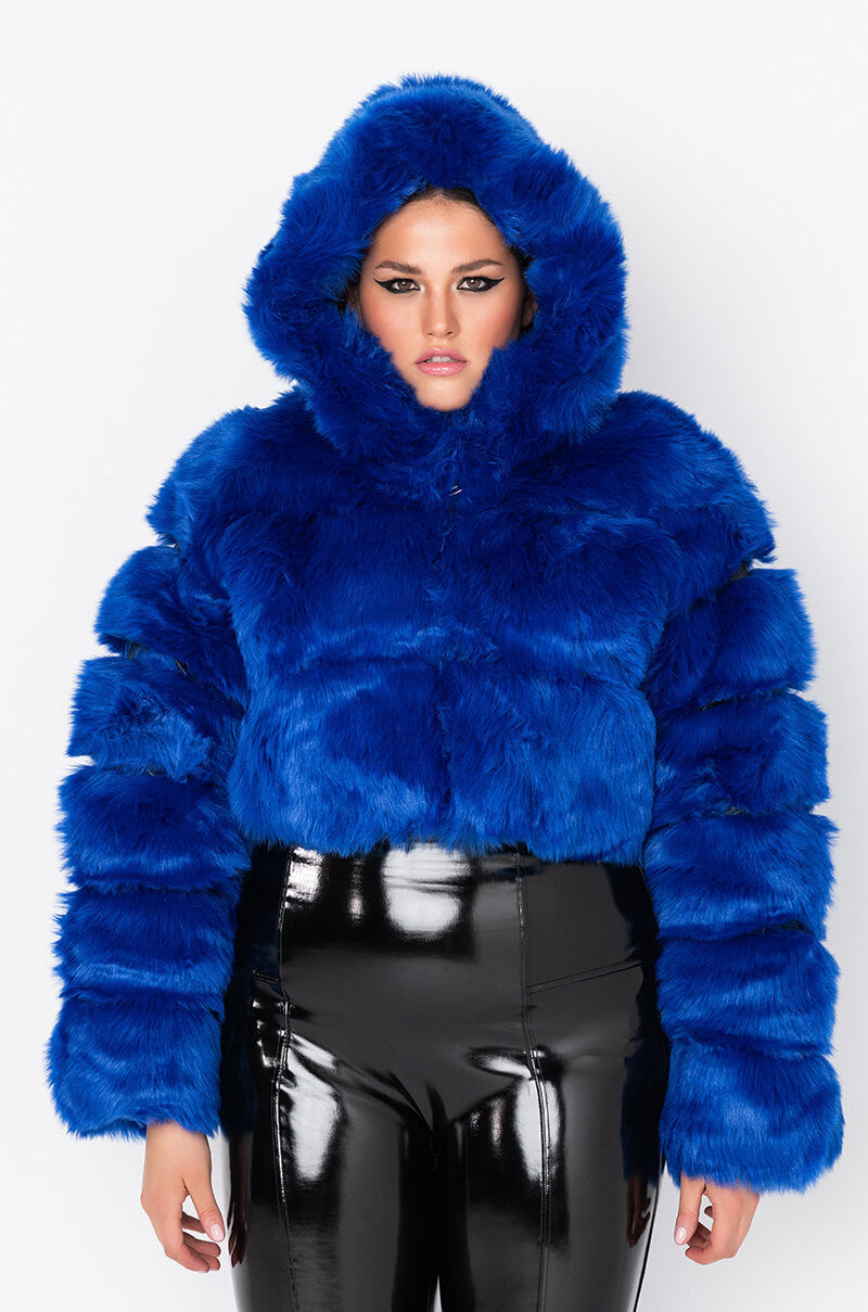 Side View Plus Gracelle Faux Fur Cropped Jacket
