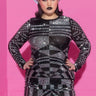 Front View Plus I Make It Look Easy Long Sleeve Rhinestone Mesh Dress