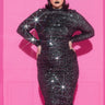 Front View Plus I Want It All Rhinestone Midi Dress With Open Back