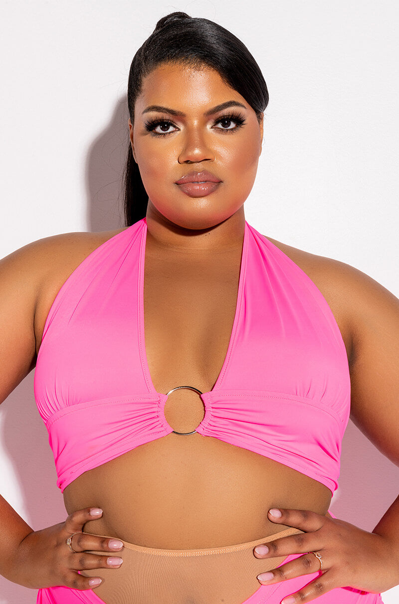 Front View Plus In My Own Lane Halter Crop Top 0