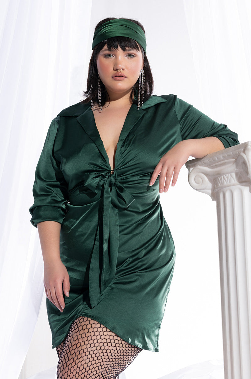 Front View Plus Knock Em Off Their Feet Deep V Neck Mini Dress