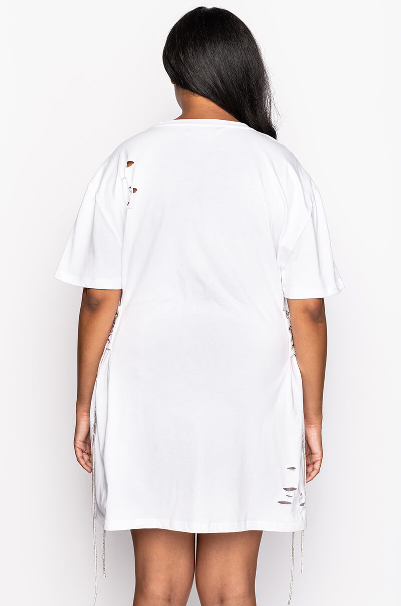 Full View Plus Lace Up Rhinestone T Shirt Dress