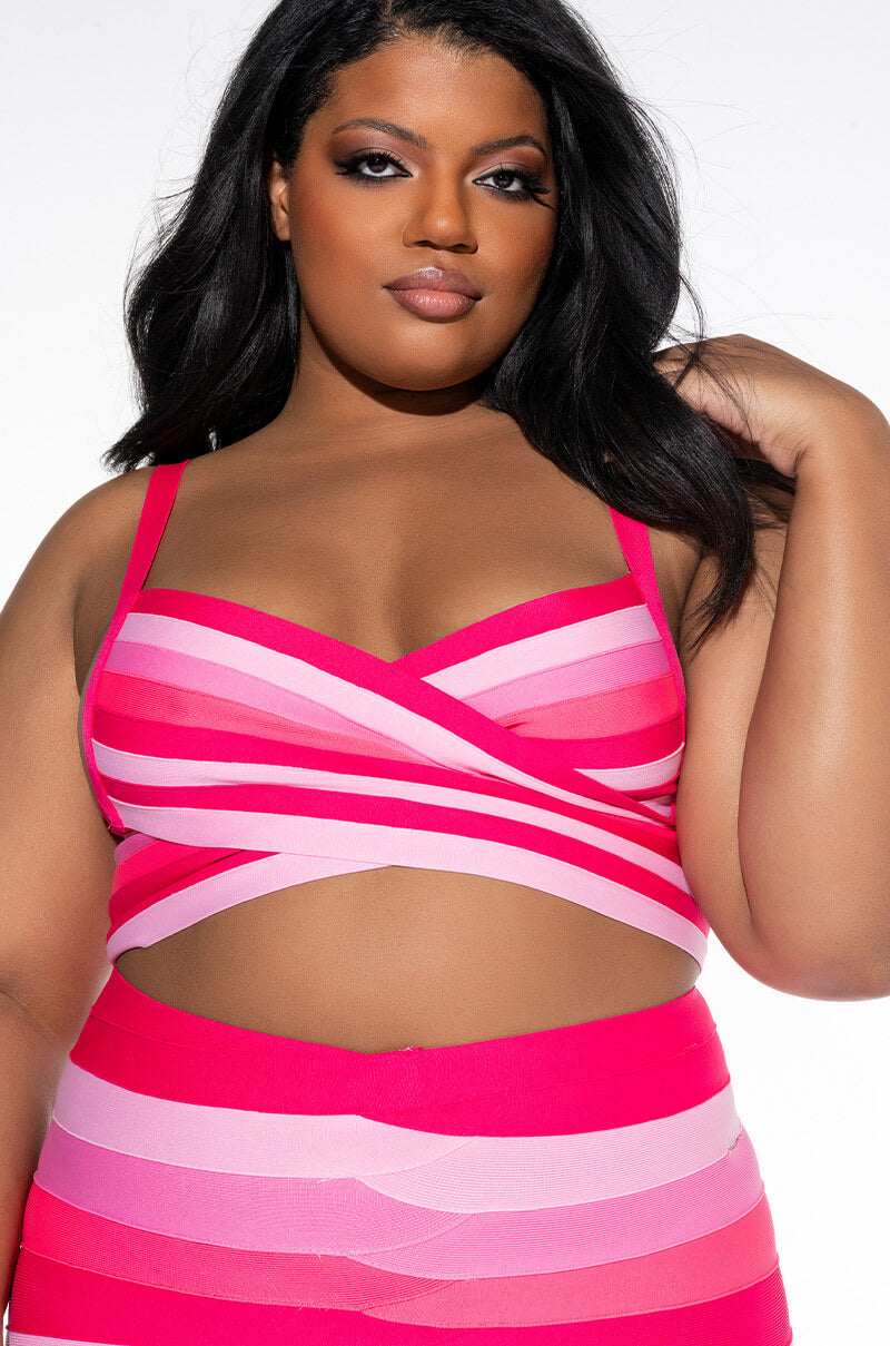 Front View Plus Lollipop Bandage Knit Top