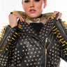 Front View Plus Lucifer Gold Spike Stud Moto Jacket