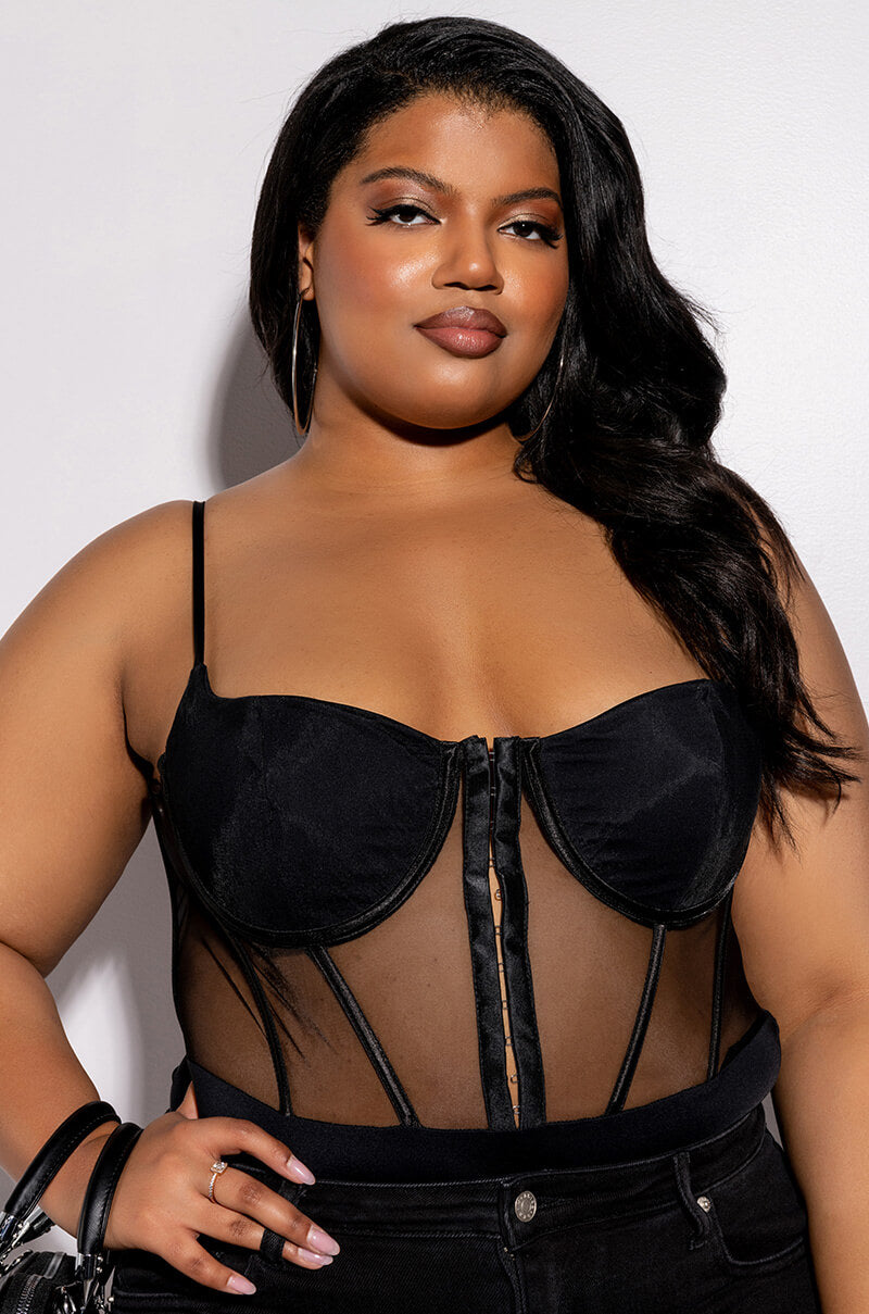 Front View Plus Magic Hour Mesh Corset Bodysuit