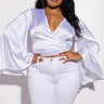 Front View Plus Makin Moves Tie Front Butterfly Sleeve Crop Satin Blouse