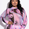 Front View Plus Mixed Swirl Long Sleeve Mock Neck Mesh Bodysuit