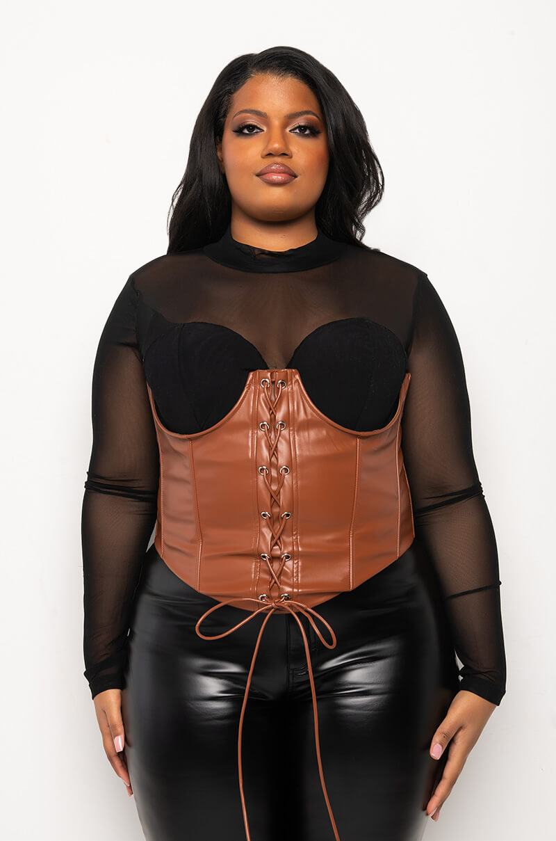 Detail View Plus One Up Pu Lace Up Corset 6