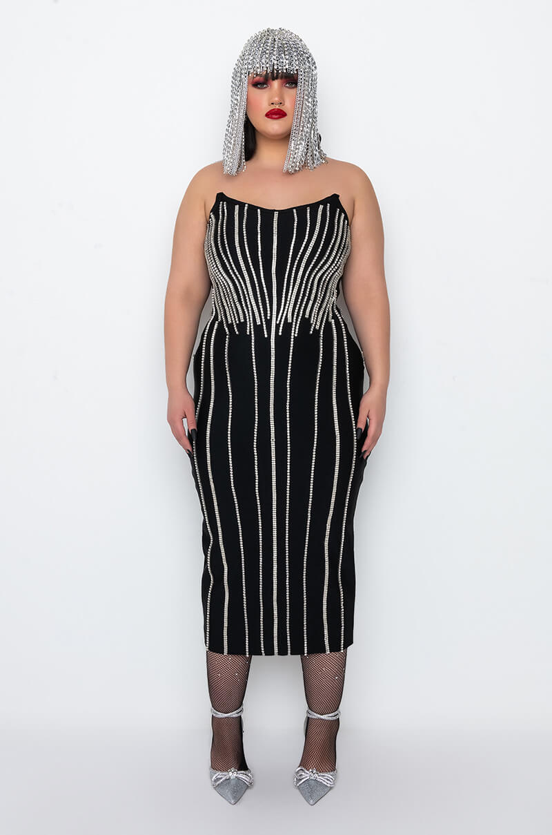Side View Plus Paradise Found Midi Dress With Rhinestones