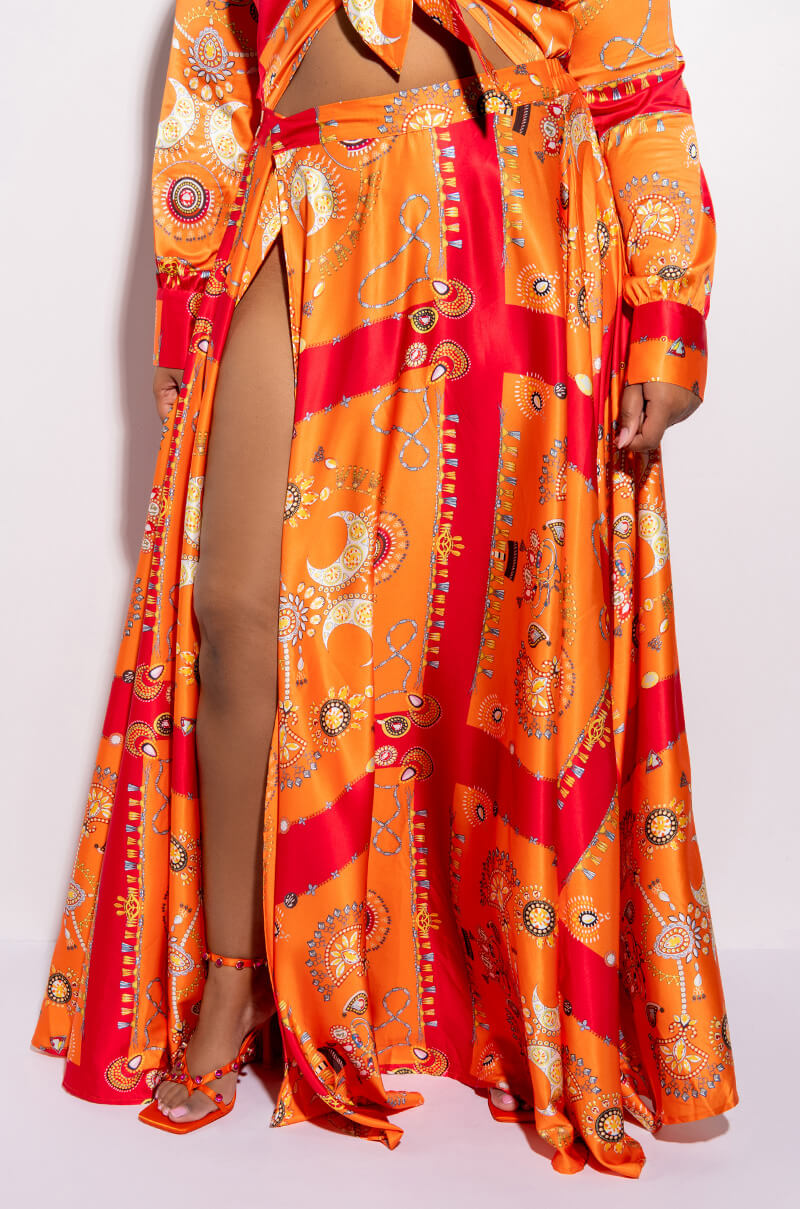 Front View Plus Places To Be Satin Maxi Wrap Skirt 0