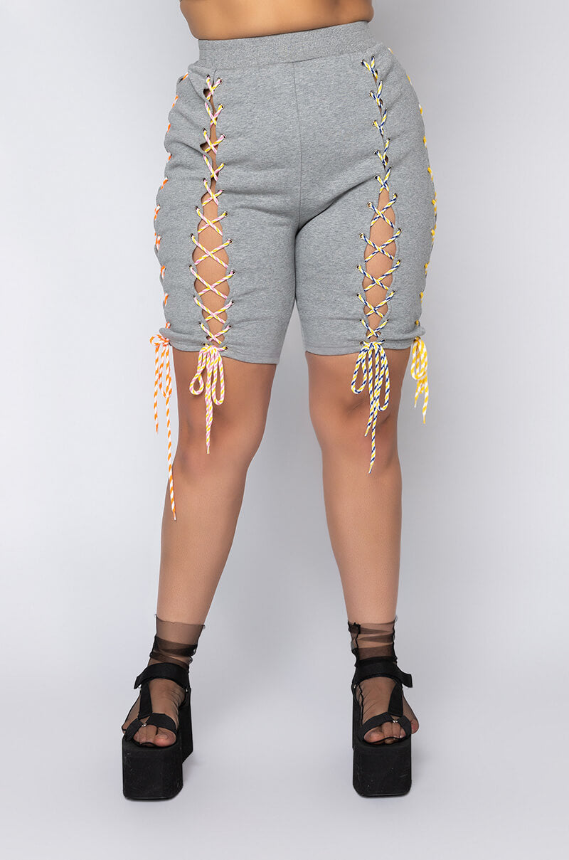 PLUS READY WHEN YOU ARE LACE UP BIKER SHORT HEATHER GREY view 0