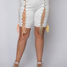 Front View Plus Ready When You Are Lace Up Biker Short in Ivory