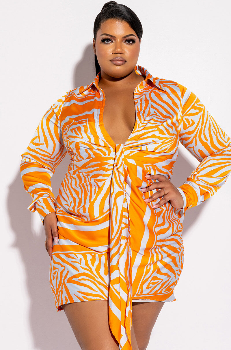Front View Plus She Is Wild Satin Shirt Dress