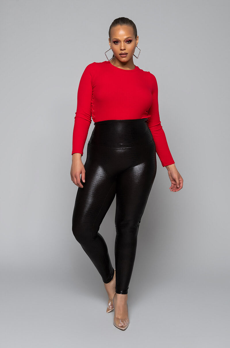 Full View Plus Spanx Faux Leather Croc Shine Leggings in Brown