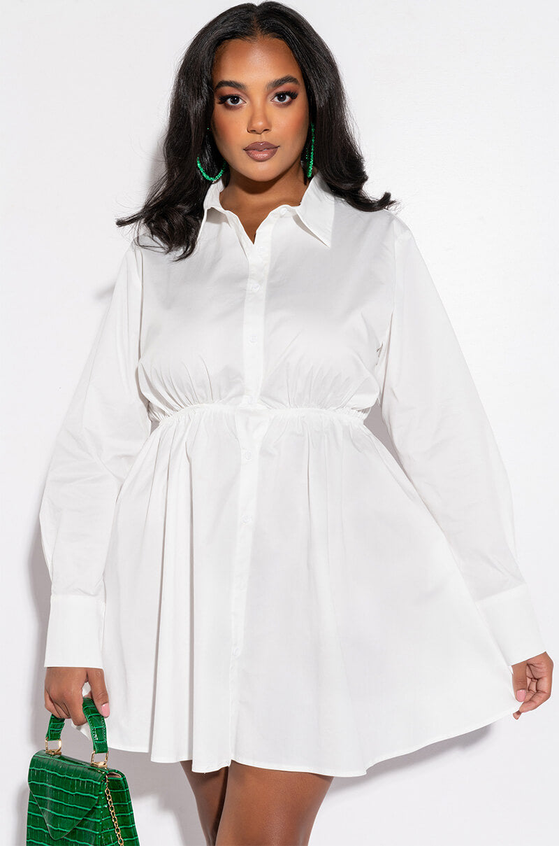 Front View Plus Such A Look Open Back Button Up Fit And Flare Mini Dress