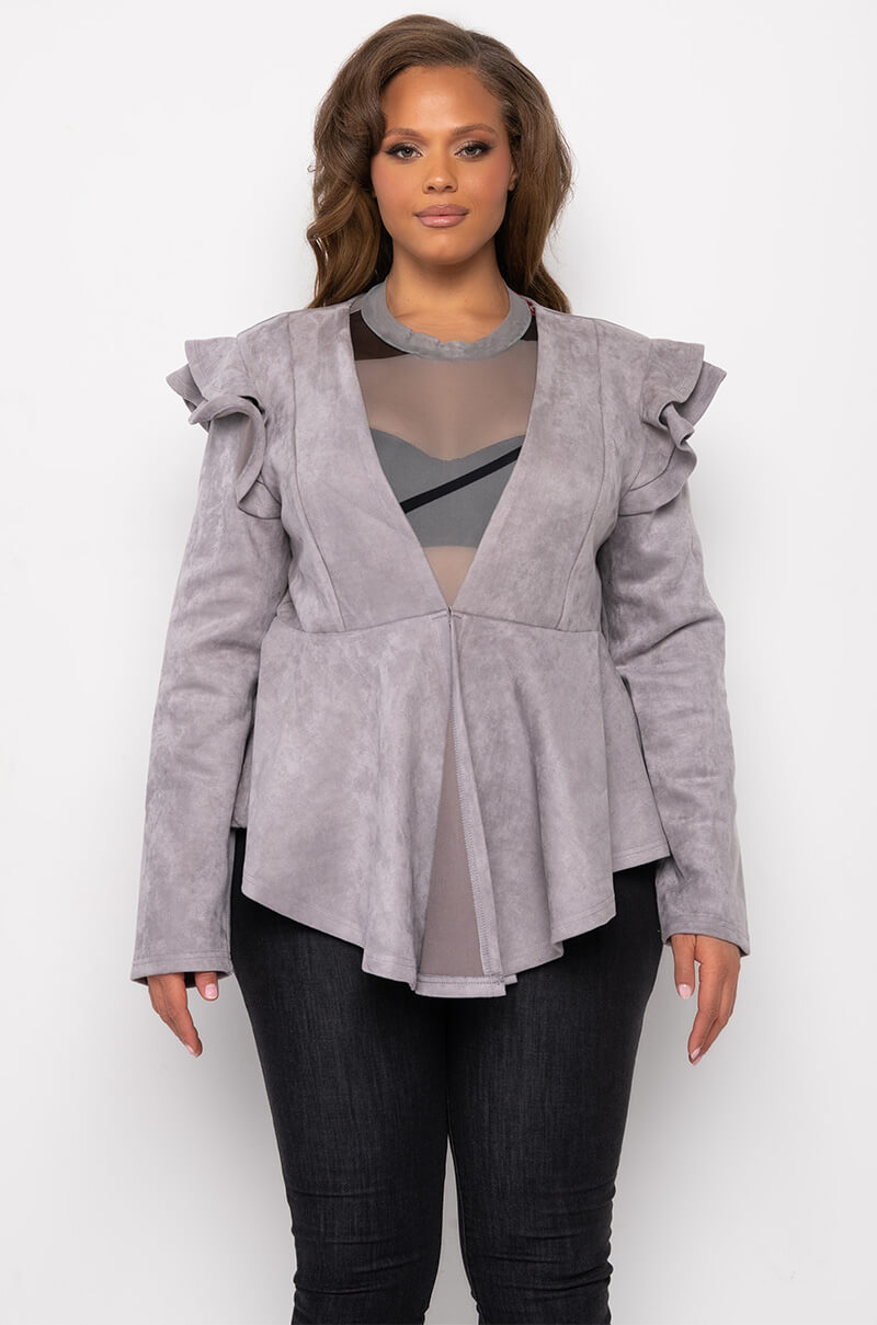 Detail View Plus Suede Ruffle Blazer