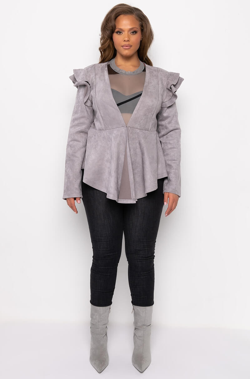 Extra View Plus Suede Ruffle Blazer