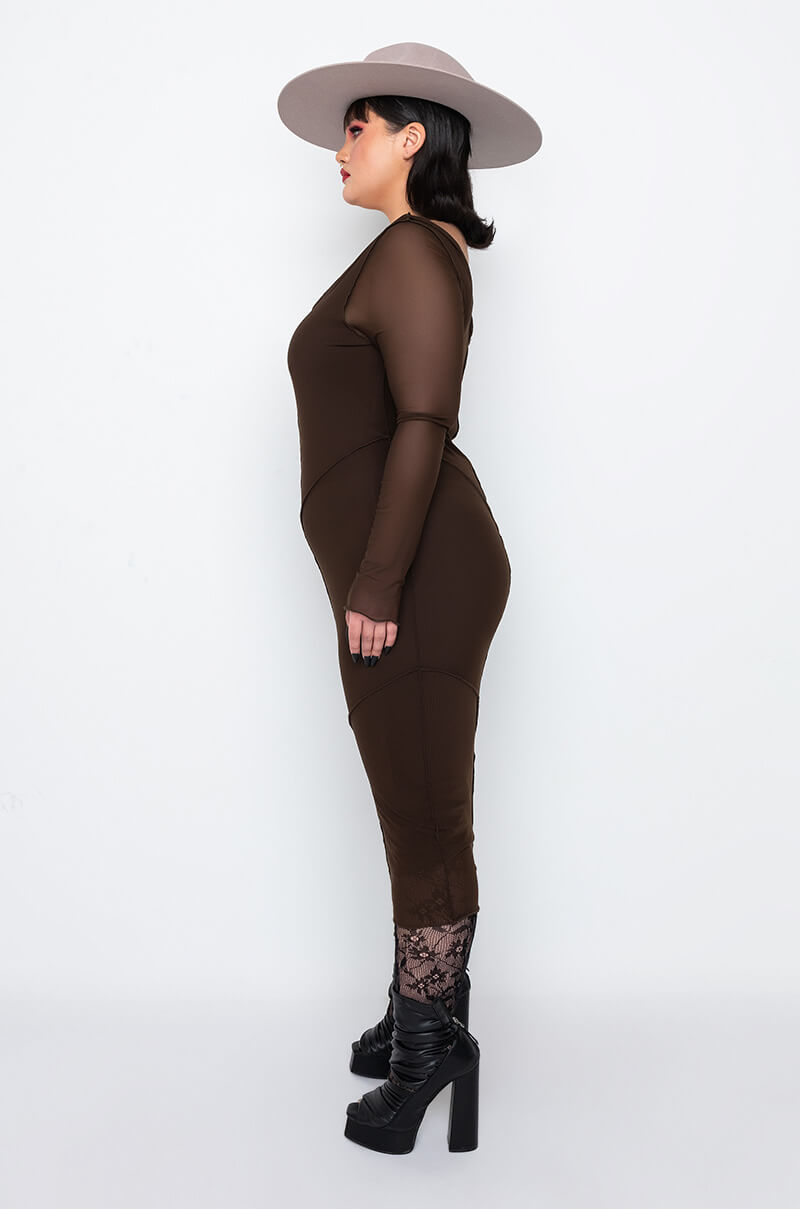 Detail View Plus Sweet And Savage Inverted Inseams Mesh Midi Dress